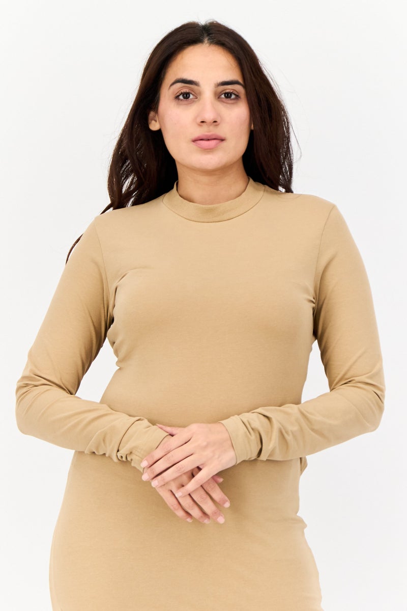 Weekday فستان كاجوال ميدي بسيط بتفاصيل ظهر مقطوعة للنساء، تان - Image 4