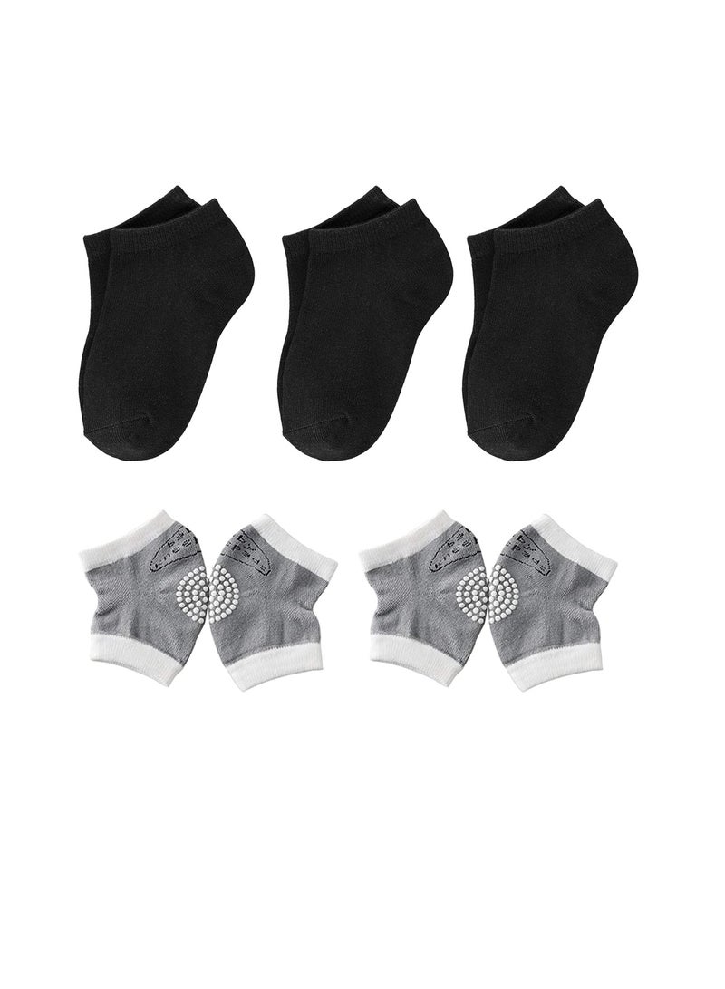 STAR BABiES Star Babies Combo Pack of 2 (Kids socks pack of 3, Baby Knee Pad Pack of 2) - Black  - Image 1