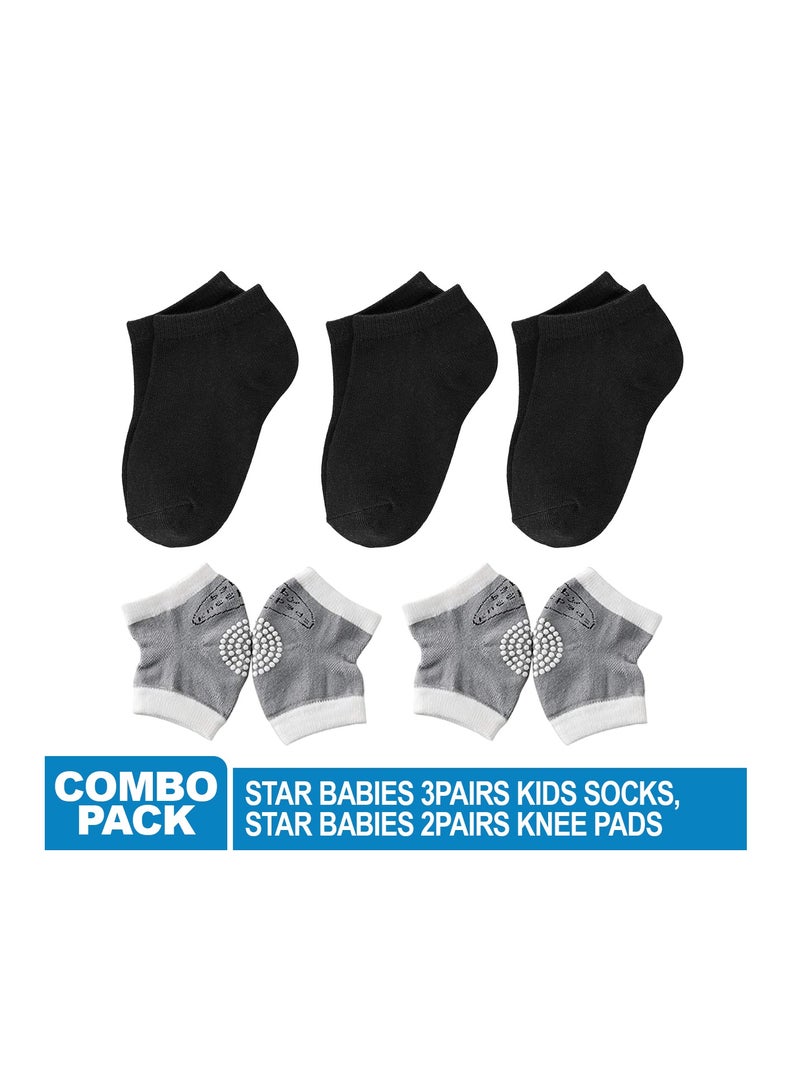 STAR BABiES Star Babies Combo Pack of 2 (Kids socks pack of 3, Baby Knee Pad Pack of 2) - Black  - Image 2
