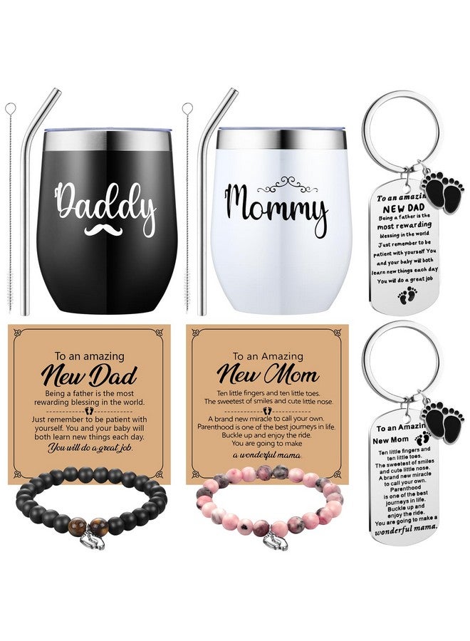 Mifoci Pregnancy Gifts for New Parents Include Mommy and Daddy Tumbler Set Keychains Bead Bracelets New Parents Gender Reveal Gifts for First Time Moms Dad to Be Mothers Fathers Day Baby Shower - Image 1