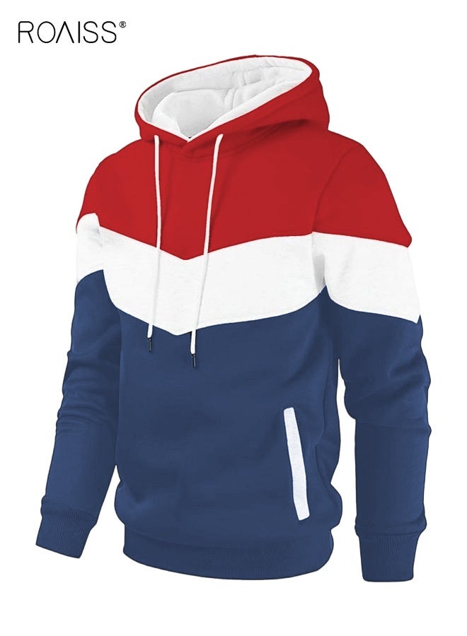 roaiss Men's Novelty Color Block Pullover Hoodie Casual Long Sleeve Fleece Sweatshirt with Front Pocket Graphic Design and Soft for Streetwear Comfort for Men Everyday Campus - Image 4