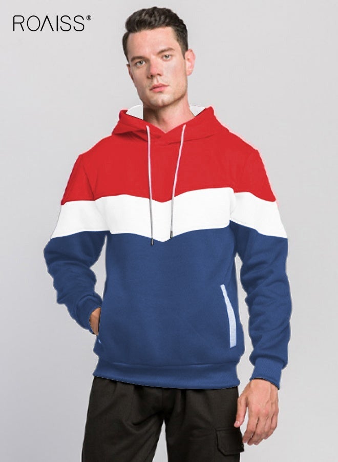 roaiss Men's Novelty Color Block Pullover Hoodie Casual Long Sleeve Fleece Sweatshirt with Front Pocket Graphic Design and Soft for Streetwear Comfort for Men Everyday Campus - Image 2