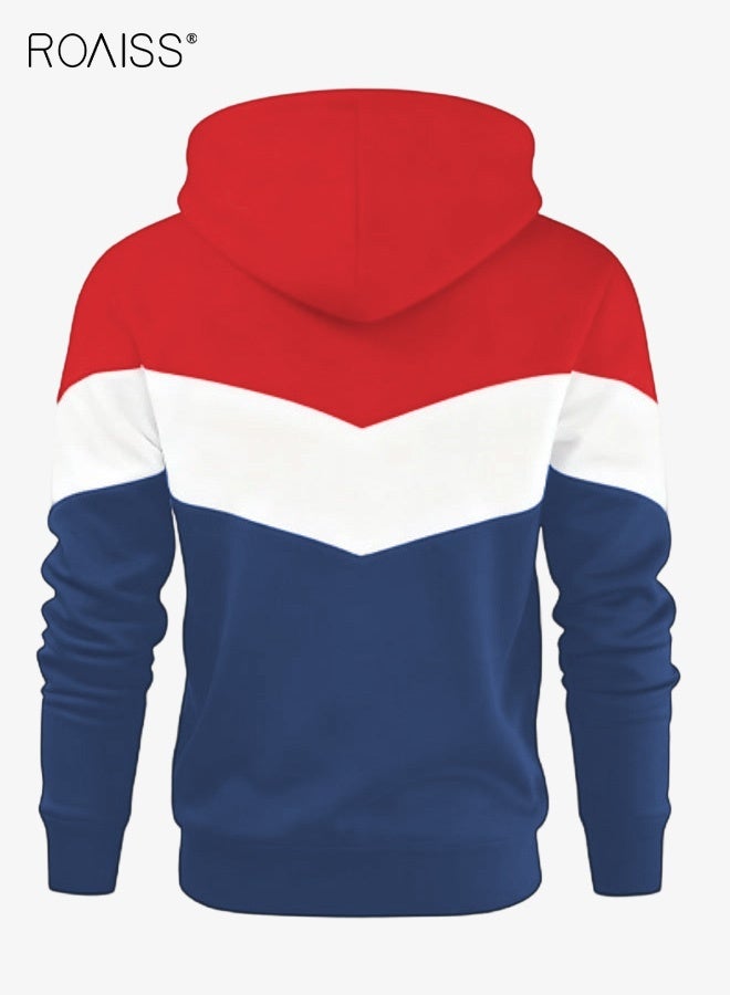 roaiss Men's Novelty Color Block Pullover Hoodie Casual Long Sleeve Fleece Sweatshirt with Front Pocket Graphic Design and Soft for Streetwear Comfort for Men Everyday Campus - Image 5