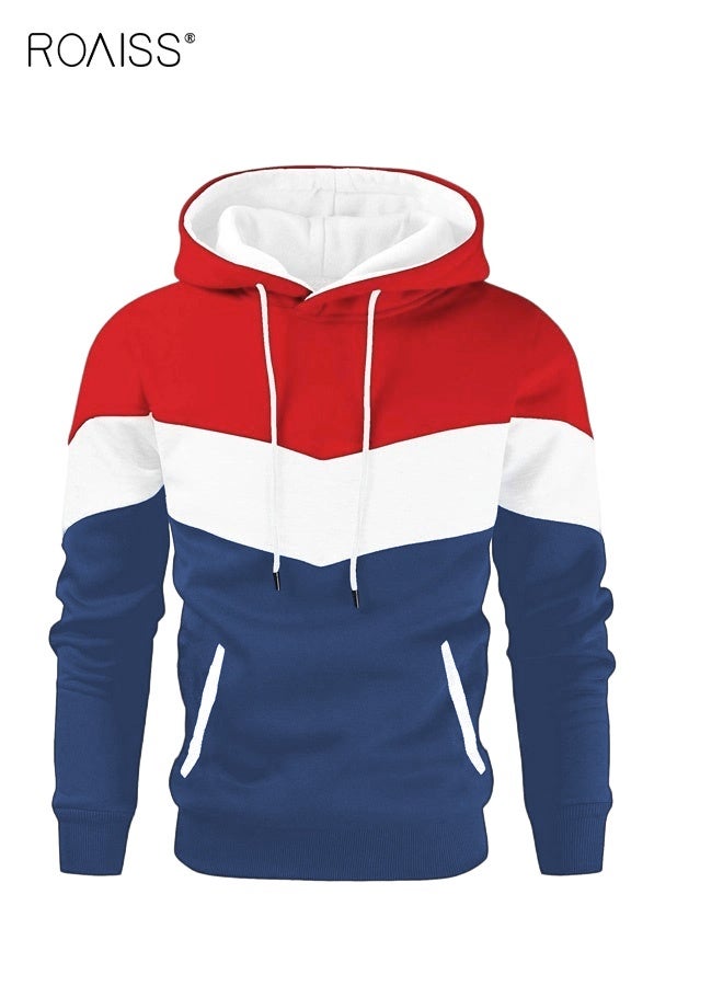 roaiss Men's Novelty Color Block Pullover Hoodie Casual Long Sleeve Fleece Sweatshirt with Front Pocket Graphic Design and Soft for Streetwear Comfort for Men Everyday Campus - Image 1