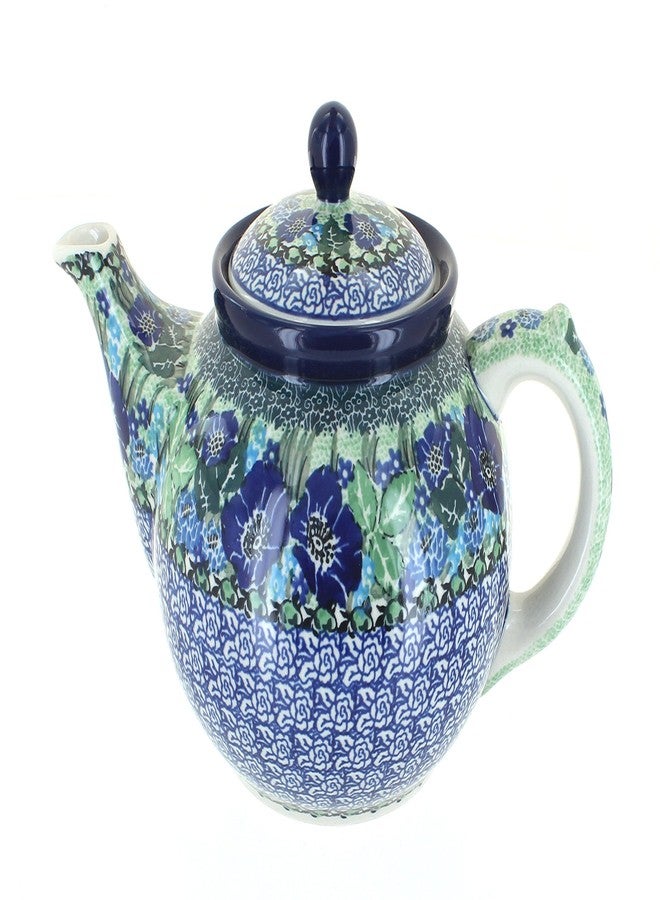 Blue Rose Pottery Blue Rose Polish Pottery - Blue Sapphire Fields Medium Teapot - 4 Cup Capacity - Hand-Painted Polish Pottery Ceramic Coffee & Tea Server - Image 1