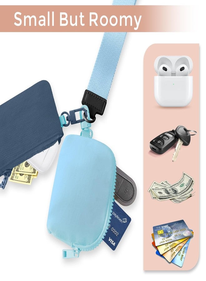 JEEBURYEE Dual Pouch Wristlet Keychain Wallets for Women with 2 Detachable Zipper Coin Purse - Small and Portable Mini Card Wallet for Women Men Navy+Sky Blue - Image 3