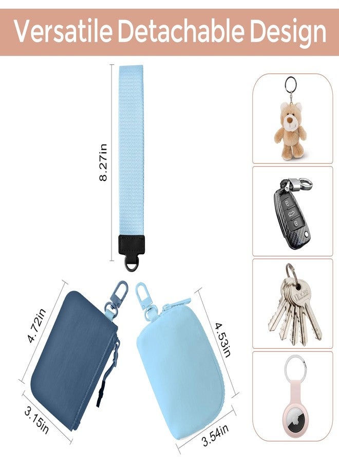 JEEBURYEE Dual Pouch Wristlet Keychain Wallets for Women with 2 Detachable Zipper Coin Purse - Small and Portable Mini Card Wallet for Women Men Navy+Sky Blue - Image 2