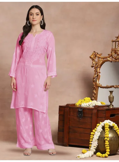 Alaya Women Hand Embroidered Lucknowi Chikankari Modal Kurta Set AL3662