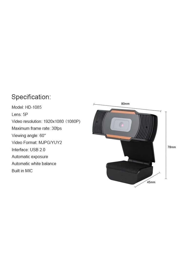 HD 1080P Webcam with Built-in Microphone – USB Plug and Play, High Resolution, Compatible with Windows 7/8/10 - Image 2