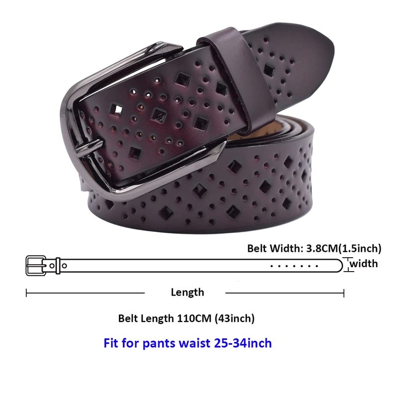VONSELY Hollow Leather Belts for Women, Soft Leather Womens Belts with Pin Buckle (1.5" Wide Coffee) - Image 5