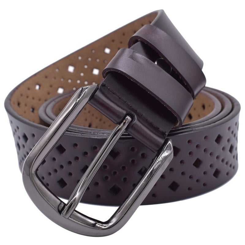 VONSELY Hollow Leather Belts for Women, Soft Leather Womens Belts with Pin Buckle (1.5" Wide Coffee) - Image 4