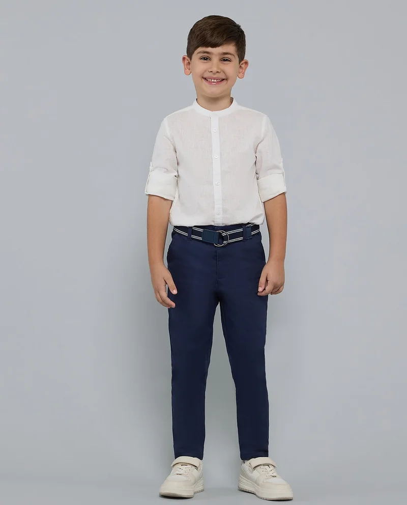 R&B Solid Shirt with Mandarin Collar and Long Sleeves