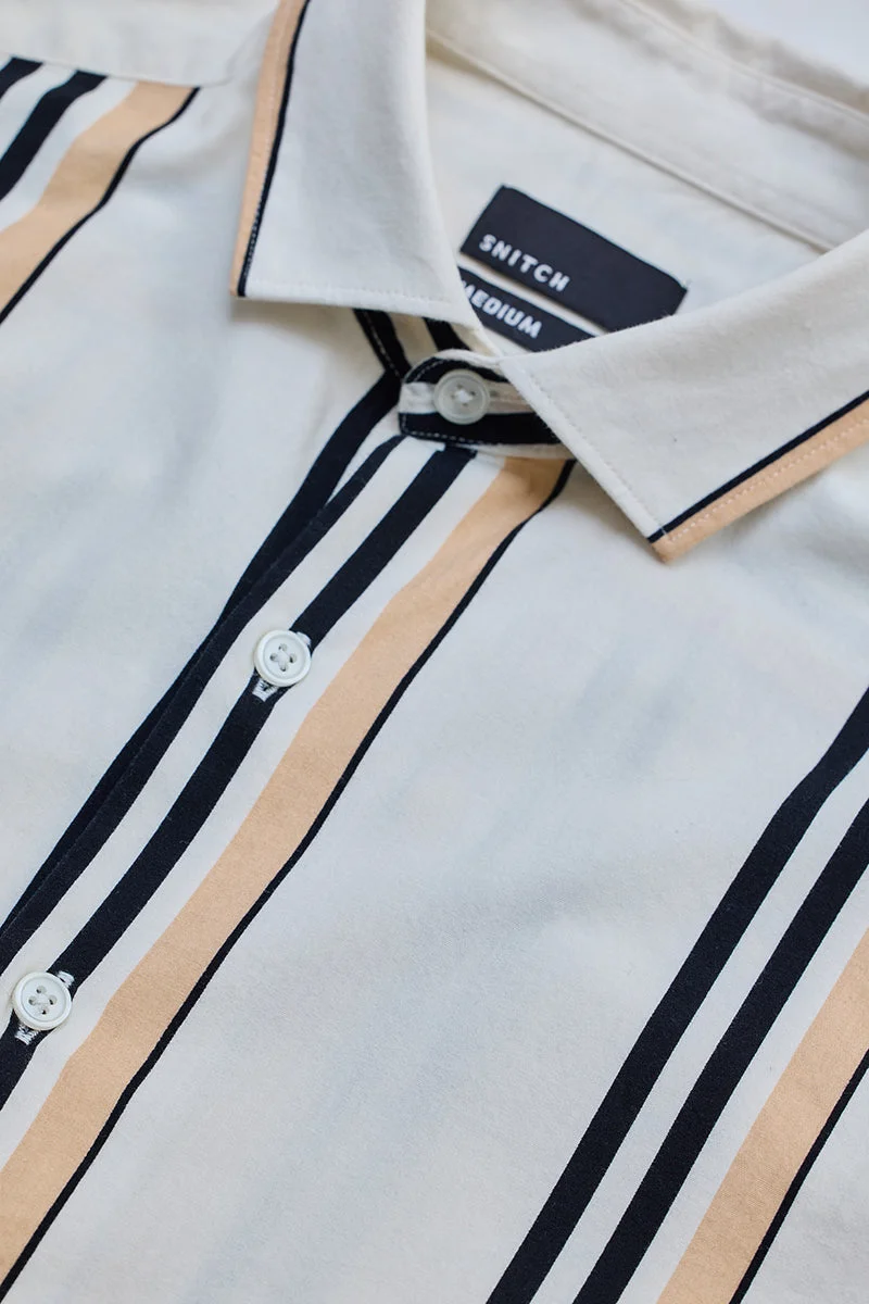 SNITCH White Striped Long Sleeve Slim Fit Shirt
