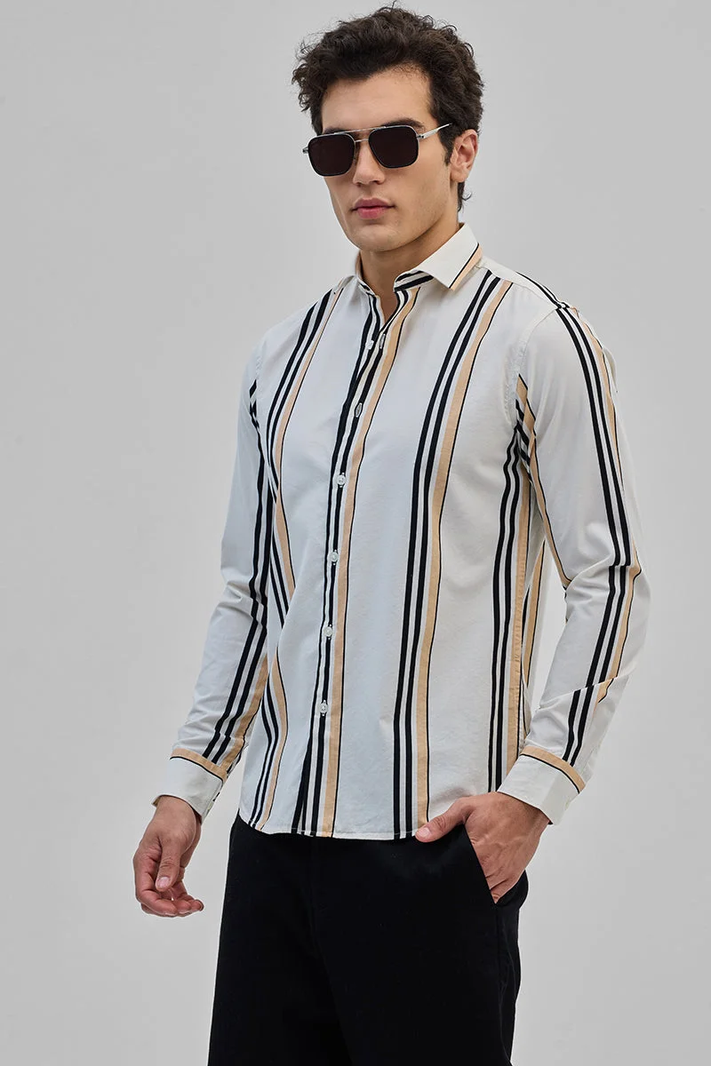 SNITCH White Striped Long Sleeve Slim Fit Shirt