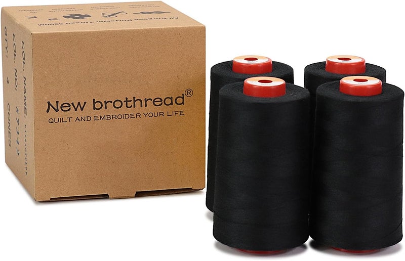 New brothread - 30 Options - 4 Large Cones of 5500Y (5000M) Each All Purpose Spun Polyester Thread 40S/2 (Tex27) for Serger, Overlock, Quilting, Piecing and Sewing - Black - Image 3