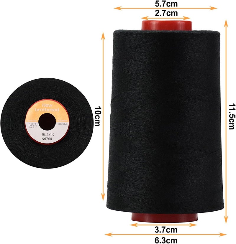 New brothread - 30 Options - 4 Large Cones of 5500Y (5000M) Each All Purpose Spun Polyester Thread 40S/2 (Tex27) for Serger, Overlock, Quilting, Piecing and Sewing - Black - Image 2