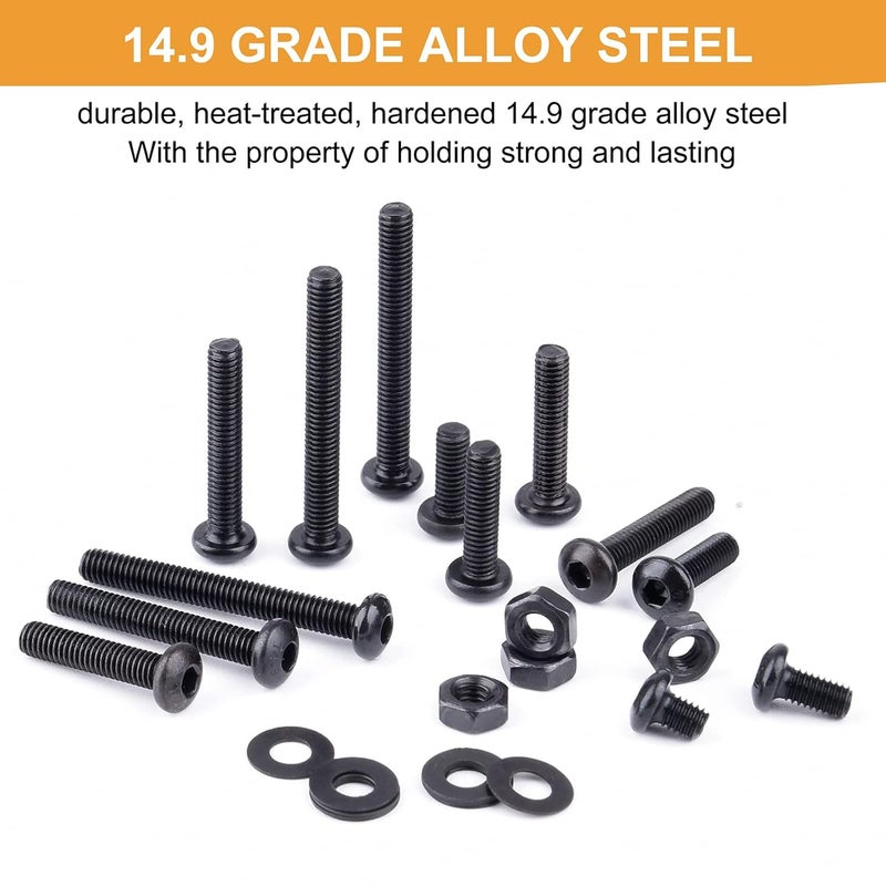 VIGRUE 610PCS 14.9 Grade Alloy Steel M3 Button Hex Head Cap Screws M3 x 4/5/6/8/10/12/14/16/18/20/25mm Machine Screws Bolts Nuts Washer Assortment Kit - Image 2
