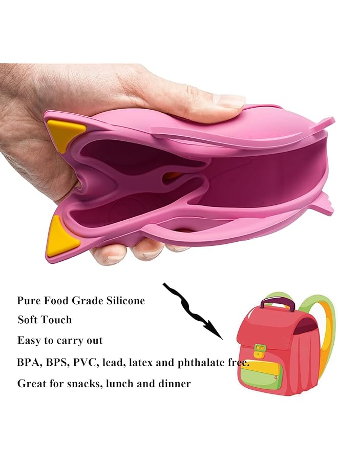 Excefore Suction Plate For Baby Silicone Divided Plates With Suction Toddler Baby Spoon Fork Plate Set Perfect Baby Dishes With Kids Plates Pink Owl Design - Image 5