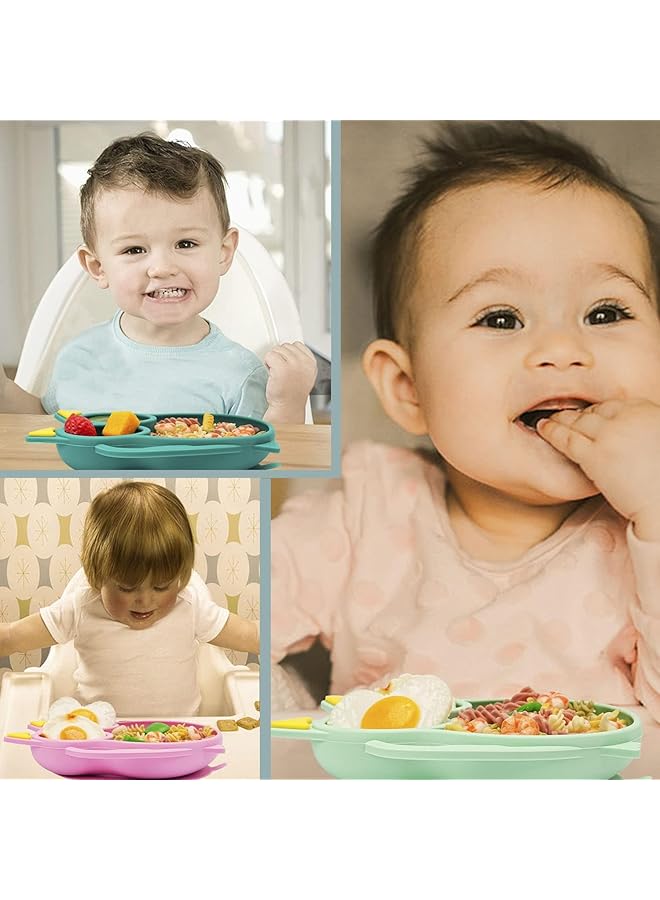 Excefore Suction Plate For Baby Silicone Divided Plates With Suction Toddler Baby Spoon Fork Plate Set Perfect Baby Dishes With Kids Plates Pink Owl Design - Image 2
