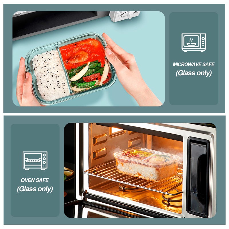 KOMUEE 30 oz 5 Pack Glass Meal Prep Containers 2 Compartments, Glass Food Storage Containers with Lids, Airtight Lunch Box, Microwave, Oven and Freezer Safe, Green - Image 4