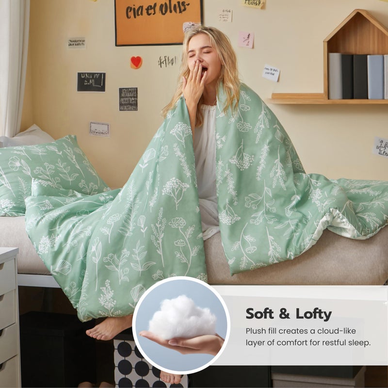 Joiedomi Twin Comforter Set, Sage Green 2 Pieces Floral Twin Bedding Set for School Girls Bed with 1 Soft Reversible Botanical Comforter and 1 Pillow Sham, Bed in a Bag for All Seasons - Image 3