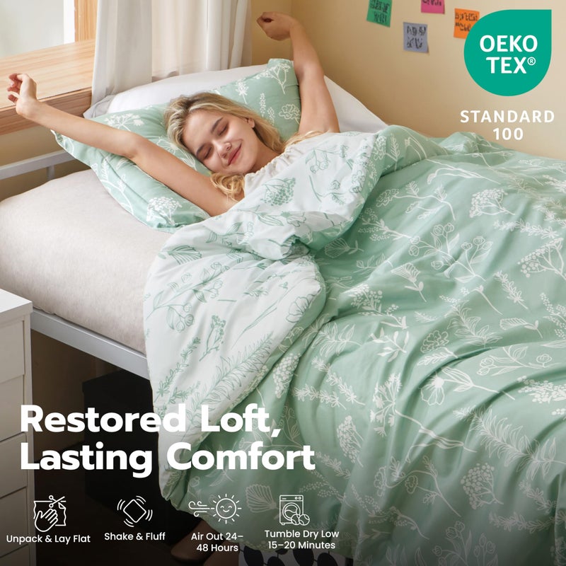 Joiedomi Twin Comforter Set, Sage Green 2 Pieces Floral Twin Bedding Set for School Girls Bed with 1 Soft Reversible Botanical Comforter and 1 Pillow Sham, Bed in a Bag for All Seasons - Image 5