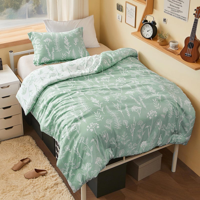 Joiedomi Twin Comforter Set, Sage Green 2 Pieces Floral Twin Bedding Set for School Girls Bed with 1 Soft Reversible Botanical Comforter and 1 Pillow Sham, Bed in a Bag for All Seasons - Image 1