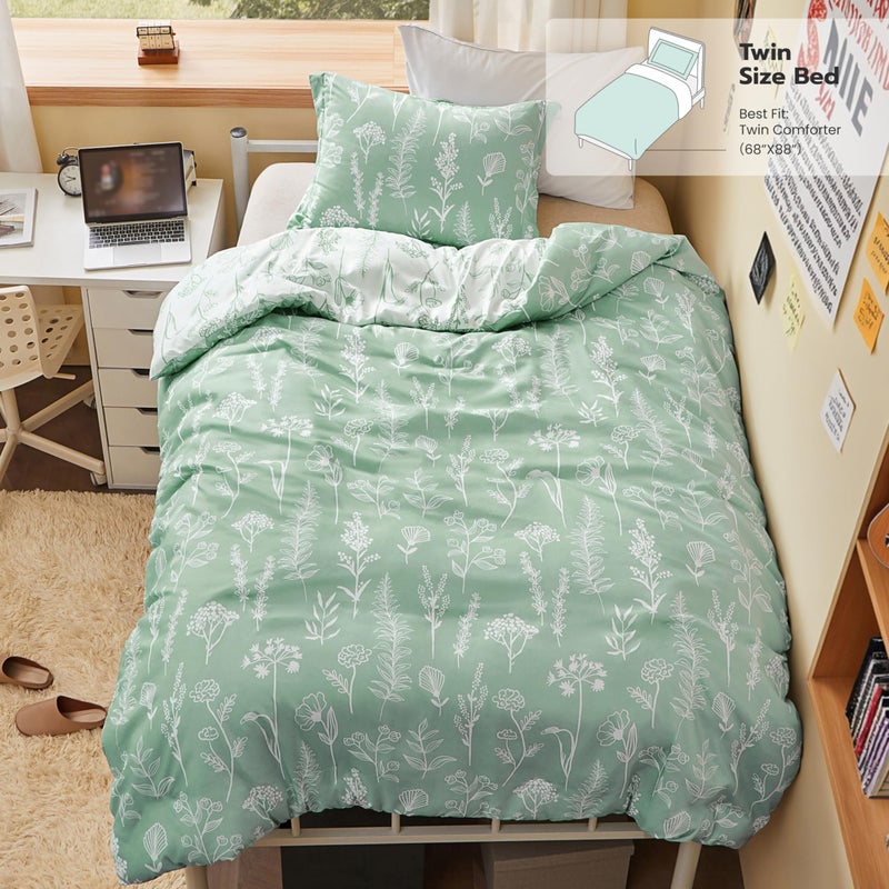 Joiedomi Twin Comforter Set, Sage Green 2 Pieces Floral Twin Bedding Set for School Girls Bed with 1 Soft Reversible Botanical Comforter and 1 Pillow Sham, Bed in a Bag for All Seasons - Image 2