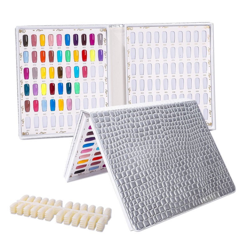 NMKL38 120 Nail Color Chart Display Book for UV Gel Color Cards Salon Tool with False Nail Tips (Silver) - Image 2