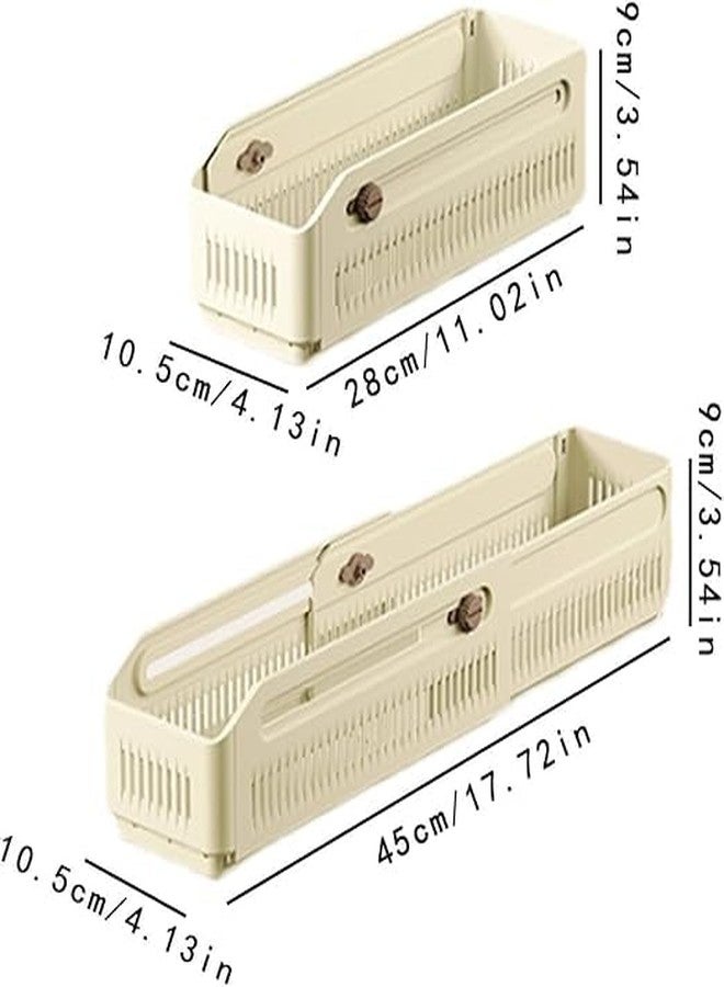 TRADY Pack of 3 Adjustable Plastic Storage Basket for Fridge & Kitchen Cabinets | Sliding Ventilated Organizer Box for Vegetables, Packets & Bottles | Cream Color Space-Saving Rack - Image 2