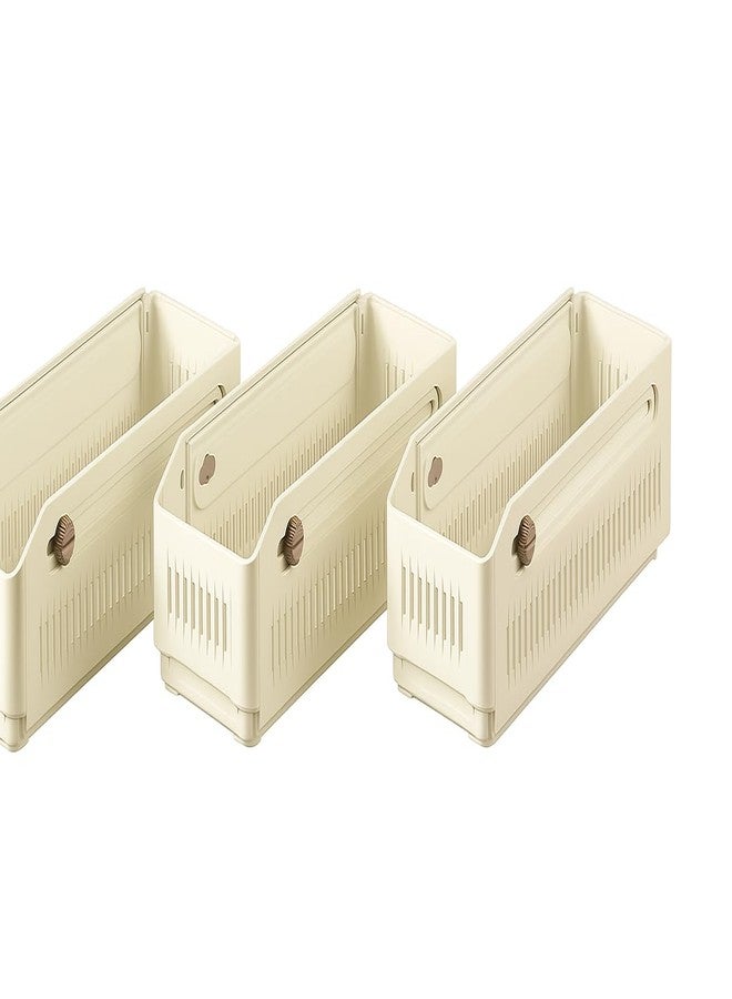 TRADY Pack of 3 Adjustable Plastic Storage Basket for Fridge & Kitchen Cabinets | Sliding Ventilated Organizer Box for Vegetables, Packets & Bottles | Cream Color Space-Saving Rack - Image 1