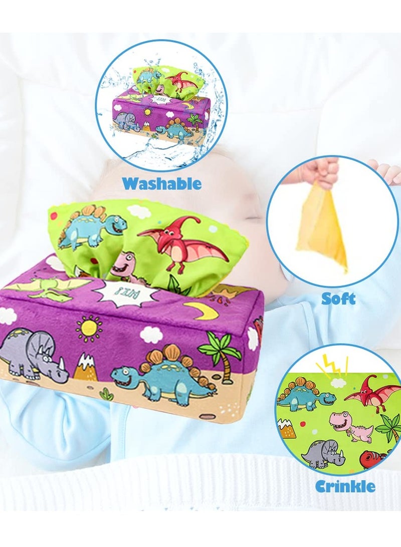 Soft Paper Box Toys for Babies, Montessori Sensory Soothing Toys with Ringing Paper, Creative Hands-on Play for 6-12 Months Old Boys and Girls (Dinosaur Design) - Image 2