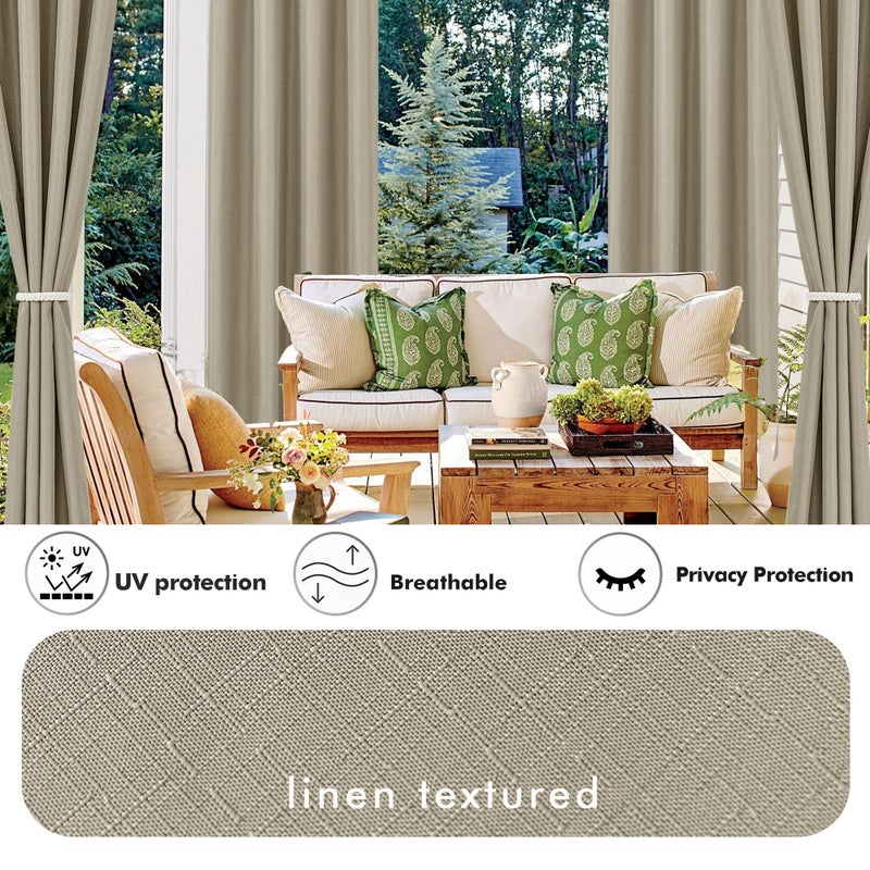 HolidayIdeas Outdoor Curtains for Patio Waterproof-4 Panels Linen Gazebo Curtains 54"x84"-Indoor/Outside Privacy Taupe Curtains Weatherproof Weighted for Pergola, Porch,Backyard,Living Room,Sunroom - Image 3
