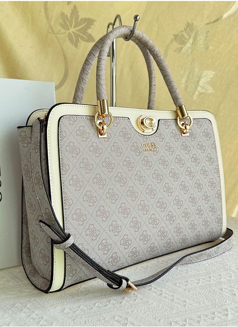 GUESS New Medieval Hand-held Printed Tote Handbag White