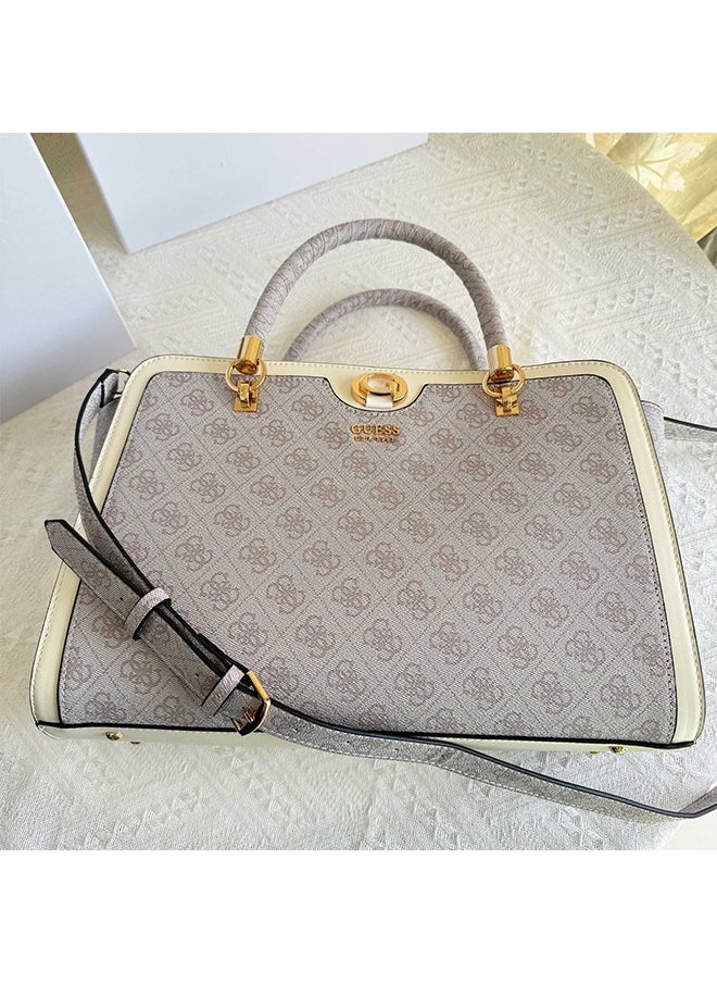 GUESS - GUESS New Medieval Hand-held Printed Tote Handbag White - Image 1