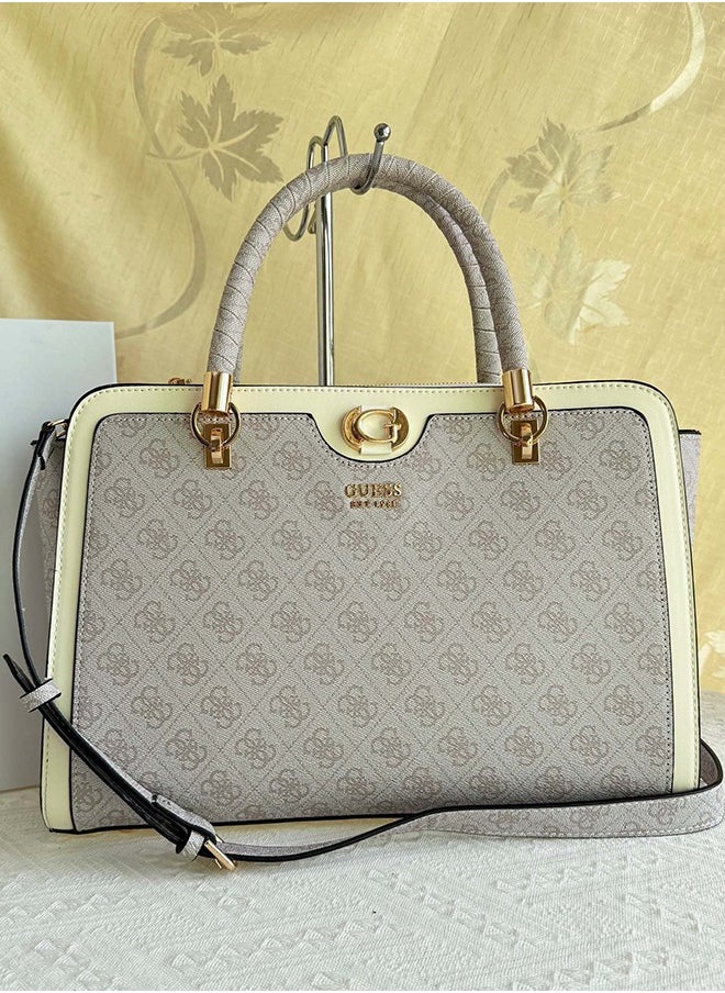 GUESS - GUESS New Medieval Hand-held Printed Tote Handbag White - Image 1