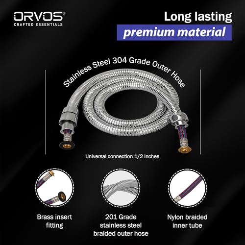 Orvos Shower hose pull out, Stainless steel outer hose, with nylon braided inner tube, 1 meter, for hand showers and health faucets in high end luxury bathrooms - Image 5