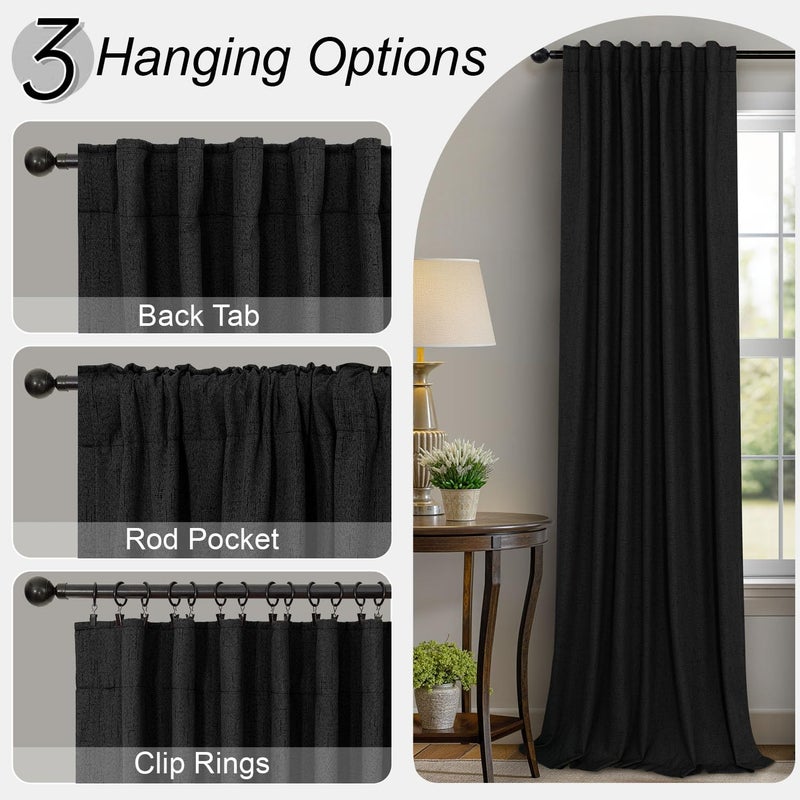 Pitalk Pitalk 54 Inch Blackout Curtains Length 2 Panels Set Back Tab Pocket Room Darkening Insulating Thermal Short Sunblock Solar Soundproof Black Dark Out Curtains for Bedroom Nursery Man Cave 52x54 Long  - Image 5