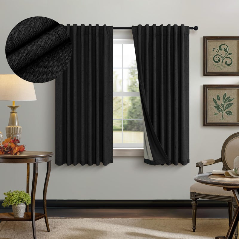 Pitalk Pitalk 54 Inch Blackout Curtains Length 2 Panels Set Back Tab Pocket Room Darkening Insulating Thermal Short Sunblock Solar Soundproof Black Dark Out Curtains for Bedroom Nursery Man Cave 52x54 Long  - Image 1