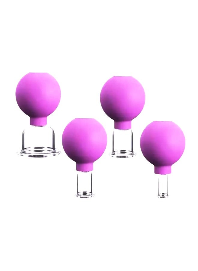 Generic 4-piece facial cupping massager - vacuum negative pressure cupping set | silicone suction cup+glass cup | unblocks meridians, tightens and wrinkles | suitable for facial/body lymphatic detoxification (purple)  - Image 2