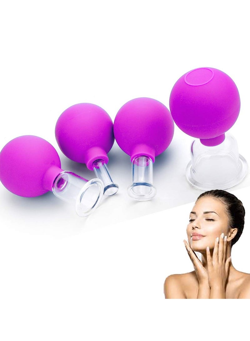 Generic 4-piece facial cupping massager - vacuum negative pressure cupping set | silicone suction cup+glass cup | unblocks meridians, tightens and wrinkles | suitable for facial/body lymphatic detoxification (purple)  - Image 1
