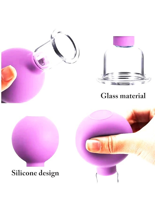 Generic 4-piece facial cupping massager - vacuum negative pressure cupping set | silicone suction cup+glass cup | unblocks meridians, tightens and wrinkles | suitable for facial/body lymphatic detoxification (purple)  - Image 3