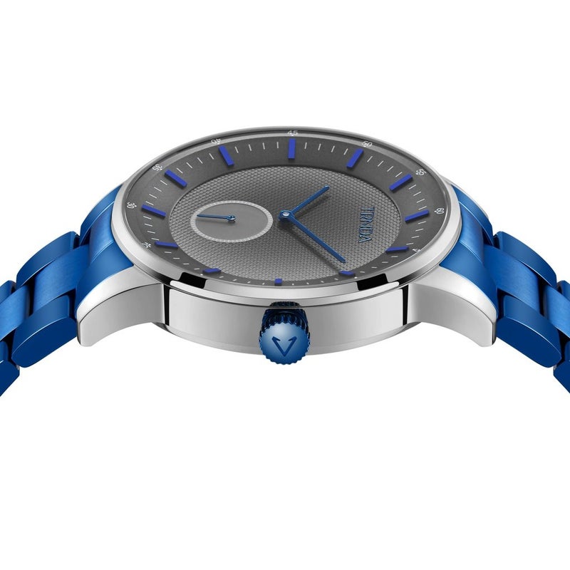 ترندا ساعة رجال من الفولاذ المقاوم للصدأ TRNDA - أسلوب خالد مع مينا رمادي فاتح متدرج وسوار أزرق - Image 3