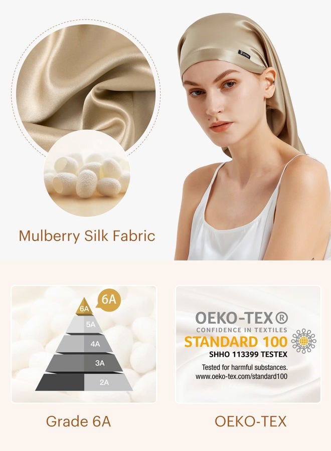LILYSILK Mulberry Silk Sleep Cap 100% 19 Momme Long Silk Bonnet for Curly Hair, Night Cap for Sleeping, Silk Hair Wrap for Women Coffee - Image 5