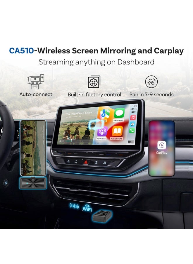 Ottocast Wireless CarPlay & Dual-System Mirror Car Adapter – CA510 Dashboard Streaming, One-Tap Switch, Stream Videos & Navigation, Connect Multiple Phones, Smooth Zero-Lag Experience - Image 5