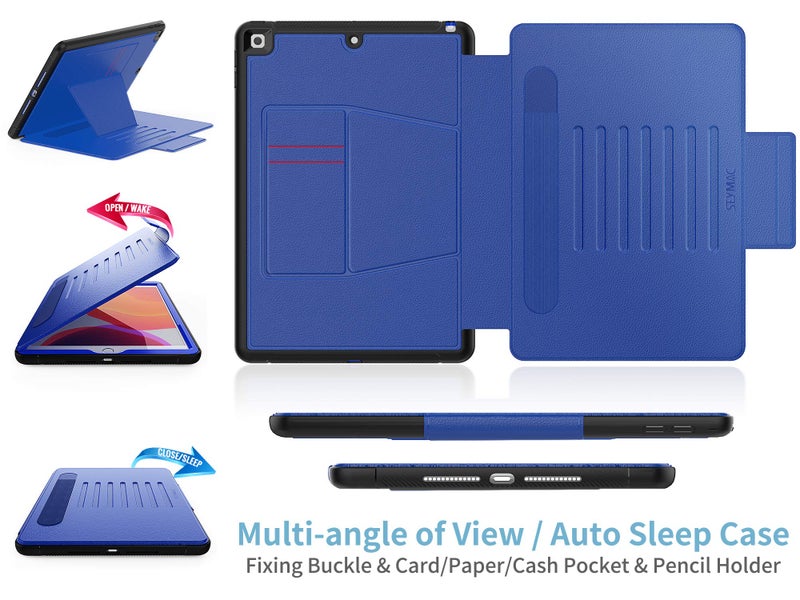 SEYMAC stock حافظة SEYMAC لجهاز iPad الجيل 9/8/7 10.2''، حافظة قوية مغناطيسية مع خاصية النوم التلقائي ومضادة للصدمات مع حامل متعدد الزوايا، حامل قلم، فتحة بطاقة (زرقاء) - Image 2