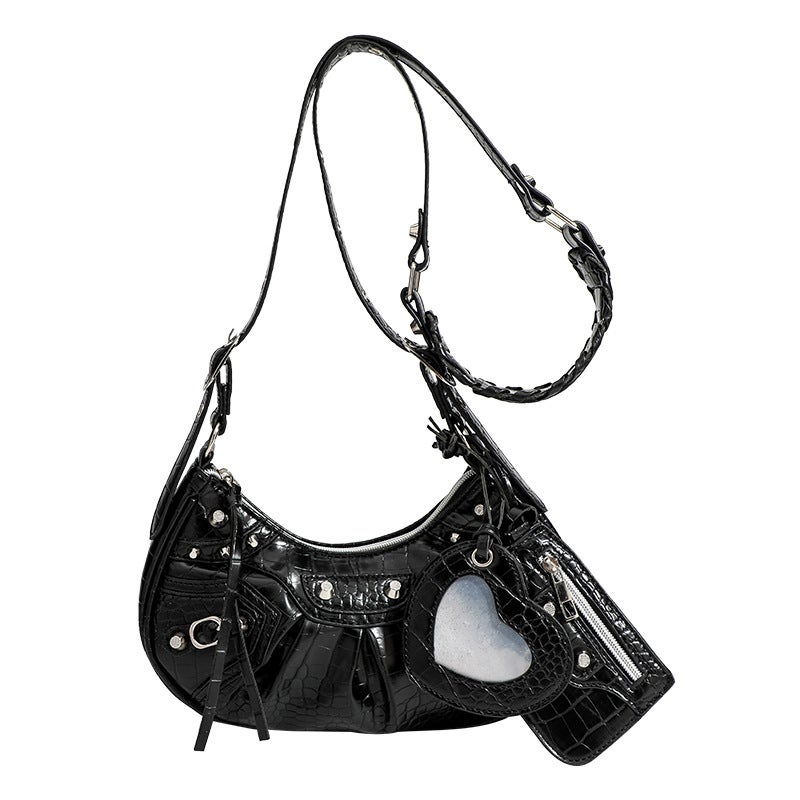 2026 New Fashion Rivet Shoulder Bag, 3-in-1 Handheld/Crossbody Crescent Bag - Image 4