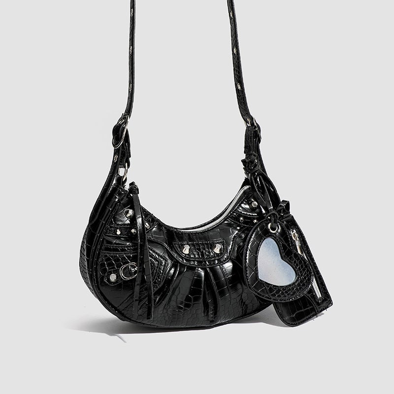 2026 New Fashion Rivet Shoulder Bag, 3-in-1 Handheld/Crossbody Crescent Bag - Image 1
