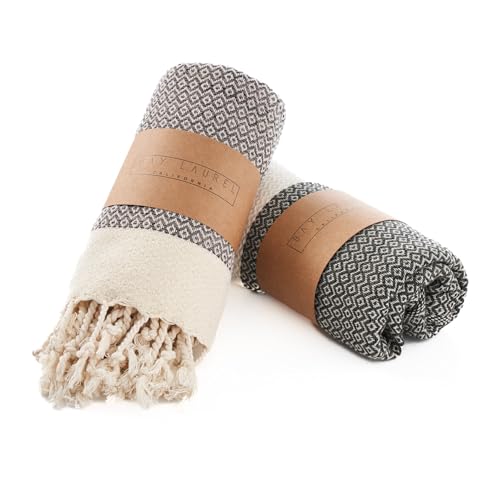 BAY LAUREL Turkish Hand Towel – Pack of 2 | Soft & Absorbent Decorative Towels for Bathroom, Hand, Face, Hair, Gym, Yoga, SPA, Kitchen & Tea | Boho Decor (Latte, Diamond 15x26 Inches (Set of 2) - Image 1