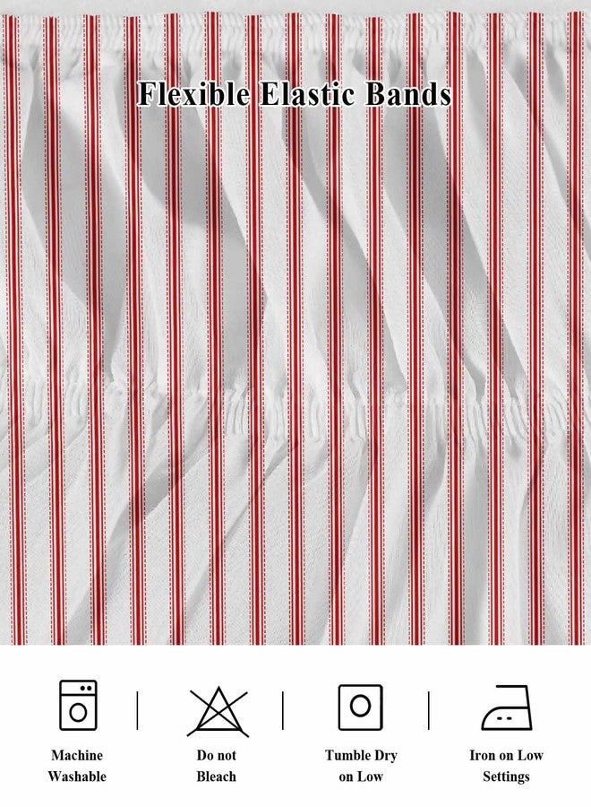 فاندارلين تنورة سرير مخططة باللون الأحمر، تنورة سرير بطول 16 بوصة، تنورة سرير مخططة عموديًا باللونين الأحمر والبيج، تنورة سرير مطاطية ملفوفة، كشكشة غبار لسرير بحجم كوين - Image 5